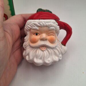 VINTAGE FAVORITE THINGS WINKING SANTA CLAUS VOTIVE HOLDER IN MY CAP TEALIGHT NIB